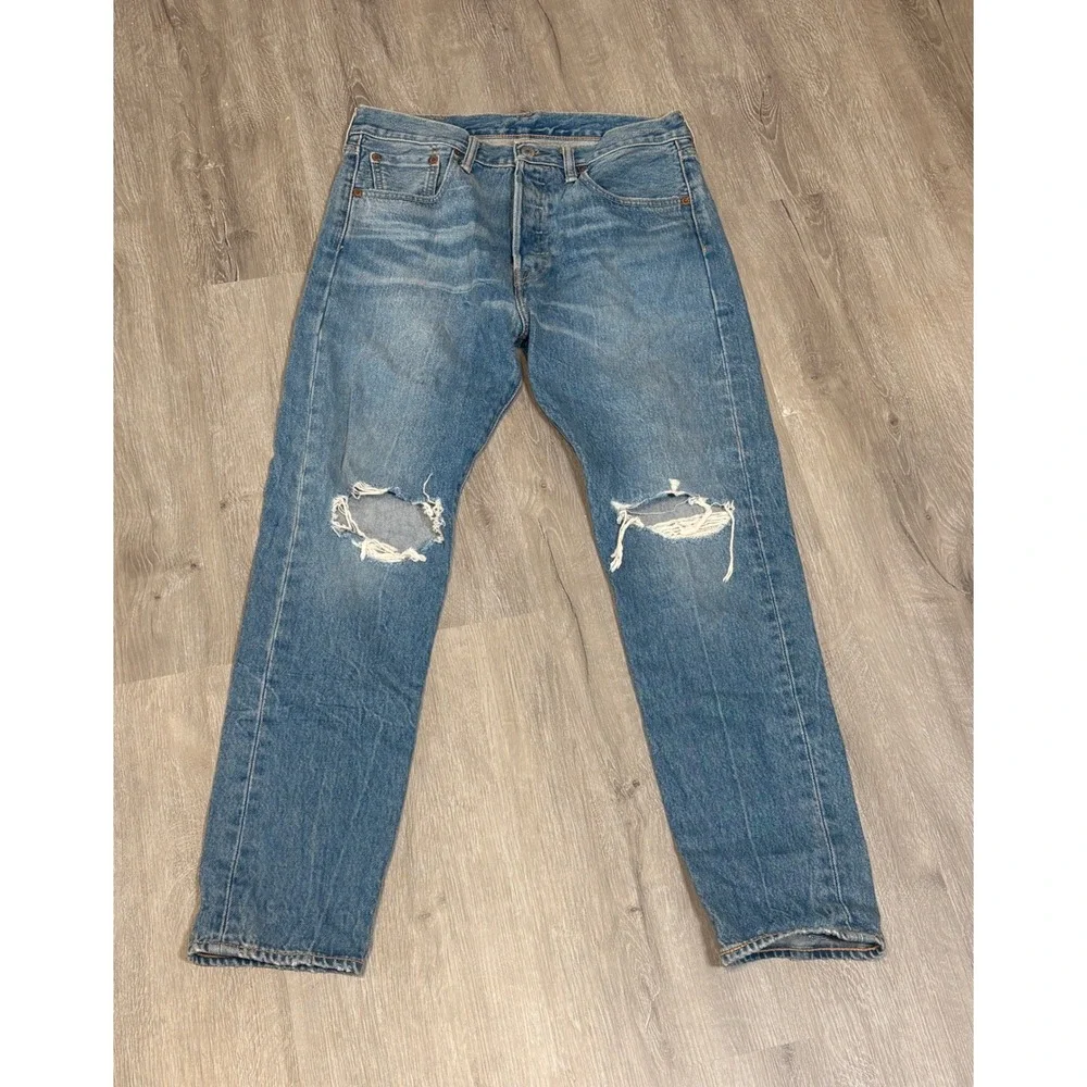 Levis 501 CT Custom Tapered Blue Distressed Jeans Button Fly Mens 30x30